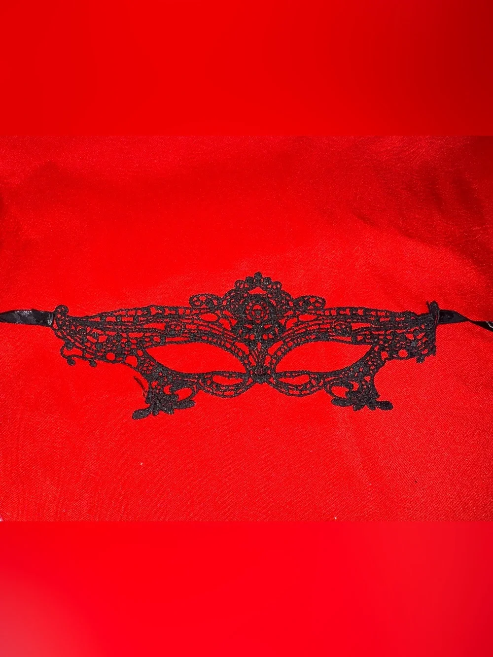 Lace Venetian Eye Mask - Black on Red
